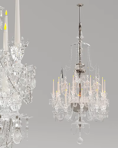 Elegant Crystal Chandelier With Candle Shaped Lights And Hanging Glass Prisms 3d model