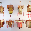 Traditional Chinese Style Chandeliers with Wooden Frames Painted Patterns and Red Tassel Decorations
