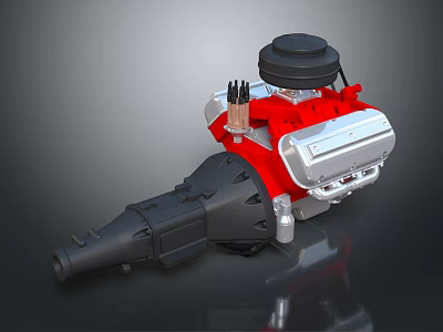 Red And Silver Automotive Engine With Mechanical Components And Black Rear Part 3d model