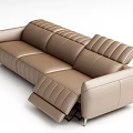Modern Light Brown Leather Three Seater Sofa With Reclining Function And Metal Legs 3d model