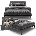 Modern Double Bed With Gray Bedding Pillows Sleek Frame And Side Table 3d model