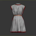 Elegant White Sleeveless Dress With Red Trim And Orange Belt Design