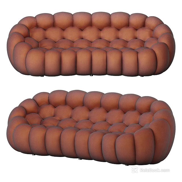 Modern Brown Double Sofa With Comfortable Bubble Padded Design For Living Room 3d model 