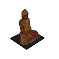 Exquisite Seated Buddha Sculpture With Gold And Red Carved Details On Stone Base