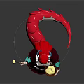 Game Movie Character With Red Horns Wearing Apron Holding Utensils And Tail