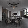 Modern Living Dining Room With Gray Sofa Round Coffee Table And Large Windows