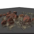 Scenic Natural Landscape With Red Rocks Dry Grass And Dead Wood Elements