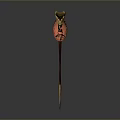 Ornate Decorative Sword With Golden Hilt Red Accents And Metallic Sharp Blade