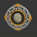 Ornate Circular Decorative Plaque With Silver Gold Accents And Central Skull Emblem