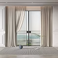 Elegant Light Beige Curtains For Large Window With Sea View And White Wall Interior