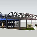 Architectural Steel Structure Model With Blue Railings Staircase And Display Shelves