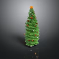 Decorated Christmas Tree With Green Pine Branches Red Gold Ornaments And Star Topper