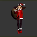 Festive Game Movie Character In Red Santa Hat Coat And Backpack With Red Boots