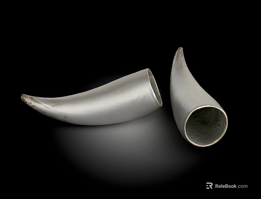 Horn Shaped Silver Ceramic Vessels With Modern Design On Black Background 3d model 