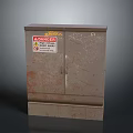 Rusted Industrial Metal Storage Cabinet With Danger Warning Sign And Double Doors