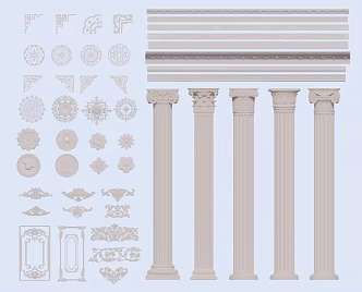 European Roman Column Plaster Line Roman Column Carved 3d model