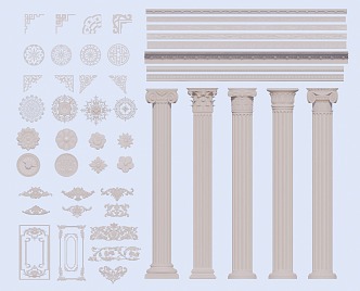 European Roman Column Plaster Line Roman Column Carved 3d model