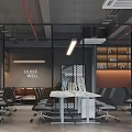 Modern Public Office Space With Open Layout Workstations Shelves Lighting And Cozy Meeting Area