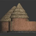 Traditional Thatched Houses Models With Dome Shaped Roofs And Brown Bases