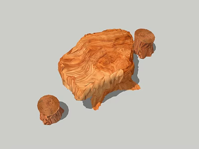Handcrafted Root Carving Tea Table With Natural Wood Grain And Stump Design Elements 3d model