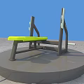 Outdoor Fitness Weight Bench With Green Padded Seat And Black Metal Frame On Circular Platform