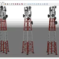 Industrial Telecommunication Towers For Communication Networks With Red White Steel Frame And Antenna Devices