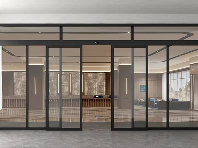 Modern Glass Entrance Door With Lobby Interior And Reception Counter Design 3d model