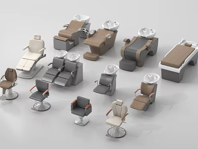 Modern Salon Furniture Collection Featuring Barber Chairs Massage Tables And Shampoo Bowls 3d model