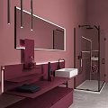 Modern Maroon Bathroom Vanity With Wall Mounted Floating Counter And Large Mirror 3d model