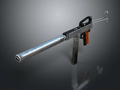 Tactical Submachine Gun With Silver Barrel Black Frame And Orange Grip 3d model