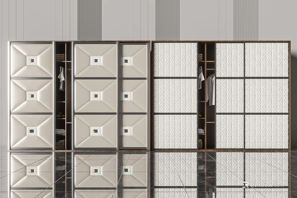 Elegant Modern Wardrobe Interior Design With Textured Panel Doors And Storage Sections 3d model 