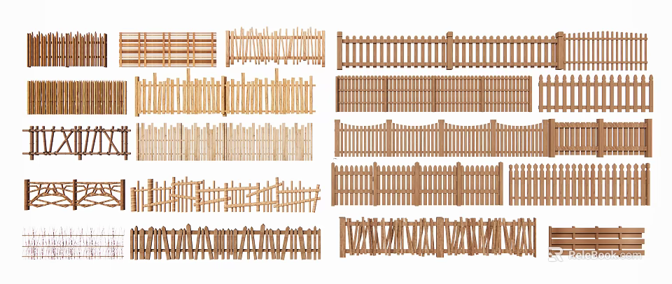 Various Types Of Wooden Fence Designs With Different Patterns And Styles 3d model 