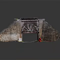 Ancient Stone Watergate Structure With Double Arches Wooden Wheels And Access Pathway 3d model