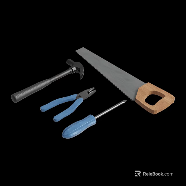 Essential Hardware Tools Collection Including Hammer Pliers Hand Saw And Screwdriver 3d model 