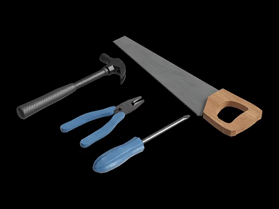 Essential Hardware Tools Collection Including Hammer Pliers Hand Saw And Screwdriver 3d model
