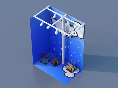 Modern Suitcase Display Case With Blue Background Lighting And Decorative Racks 3d model