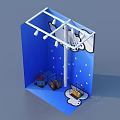 Modern Suitcase Display Case With Blue Background Lighting And Decorative Racks 3d model