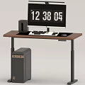 Modern Office Workstation Desk With Digital Clock Monitor Keyboard Mouse And Computer Tower
