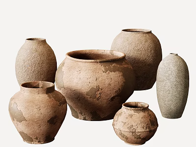 Handcrafted Earth Toned Ceramic Vessels With Rustic Texture And Various Shapes 3d model