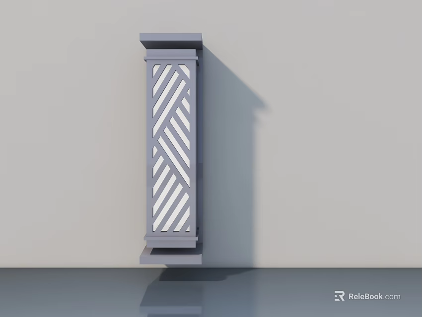 Gray Swing Door Featuring White Diagonal Stripe Pattern On Light Wall 3d model 
