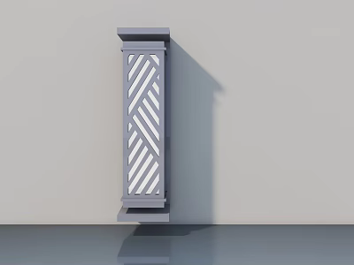 Gray Swing Door Featuring White Diagonal Stripe Pattern On Light Wall 3d model