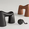 Modern Curved Design Stools in Black and Brown with Decorative Rope