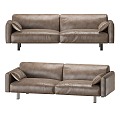 Simple Leather Two-Seat Sofa Leather Two-Seat Sofa Simple Sofa Brown Leather Sofa Cushion 3d model