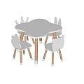 Kids Wooden Desk with Light Gray Surface and Cloud Crown Rabbit Ear Chairs