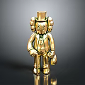 Golden Humanoid Decorative Figurine With Top Hat Curly Hair Buttoned Coat And Bag