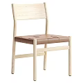 Light Wood Dining Chair With Brown Leather Woven Seat And Simple Design