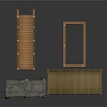 Landscape Components Featuring Wooden Stairs Stone Bridge And Stone Pedestals