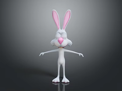 Cartoon White Rabbit Character With Pink Ears Standing And Arms Open In Dark Background 3d model