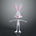 Cartoon White Rabbit Character With Pink Ears Standing And Arms Open In Dark Background