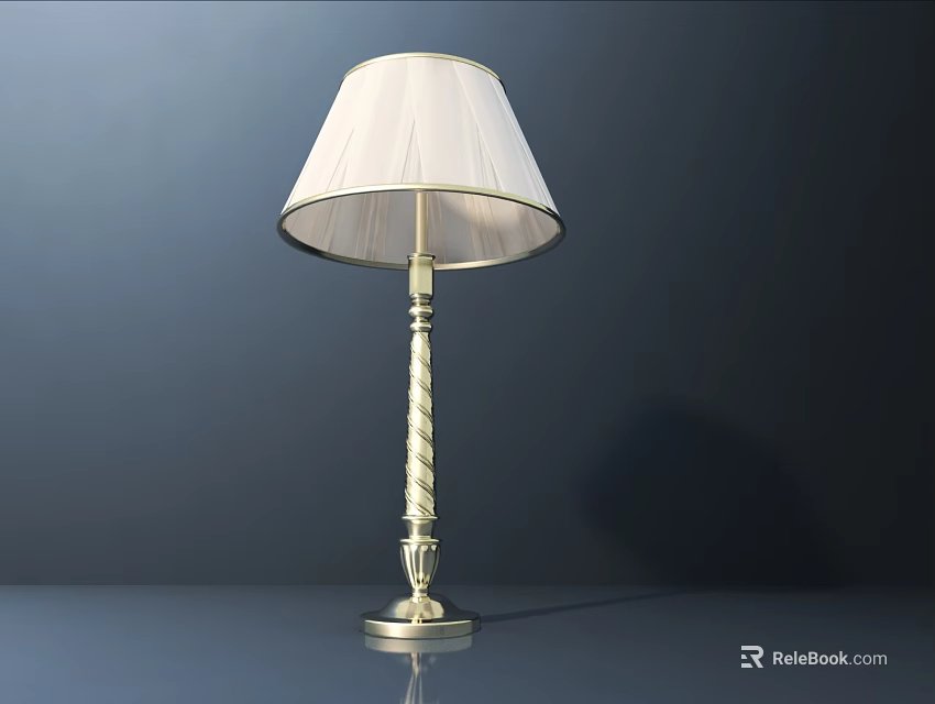 Elegant Table Lamp With White Lampshade And Twisted Golden Post On Dark Background 3d model
